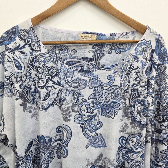 One World Tunic Womens 2X Blue/Gray Paisley Print Embellished Scoop Neck Boho - Picture 7 of 13